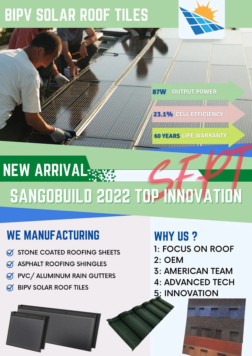 New Product Building Integrated Photovoltaic BIPV Solar Roof Tiles Roof Shingles Eco-Friendly Sustainable Roofing Materials